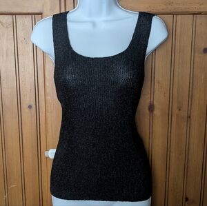 Women's knit Tank top with metallic silver stitching Sheer Top